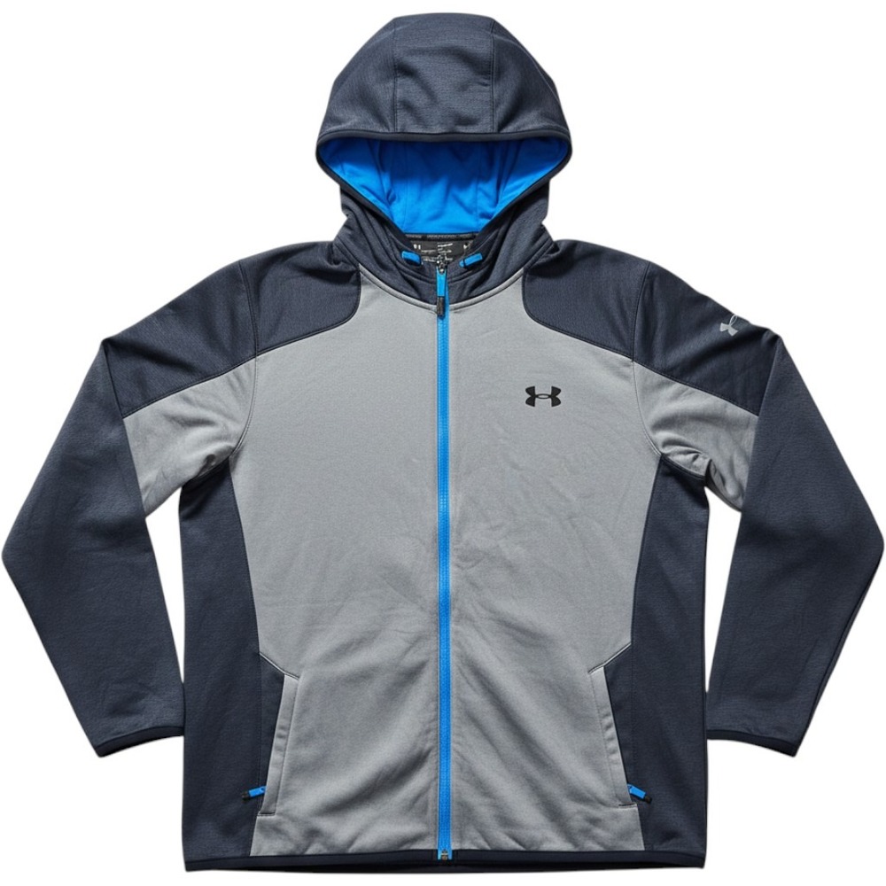Under Armour ColdGear Reactor Full Zip Hoodie Mens XL Grey Blue Fitted Jacket